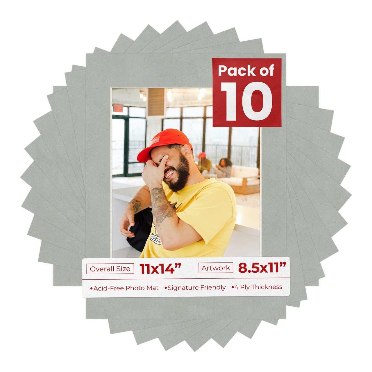 Light Grey Suede Mat Board for 11x14 Frames - Fits 8.5x11 Photos